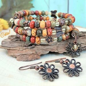 Red Creek Jasper Bracelet with Free Earrings